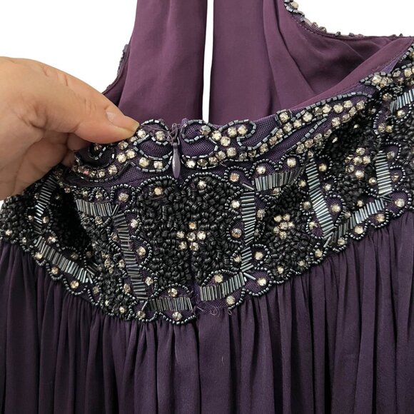 Reem Acra Womens Purple Beaded Sequin Silk Halter Evening Prom Formal Gown 10 - Picture 7 of 7